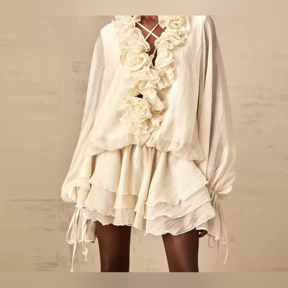 NEW $158 Romantic Ellena Rose Cream Ruffled Top/Dress - Picture 3 of 6